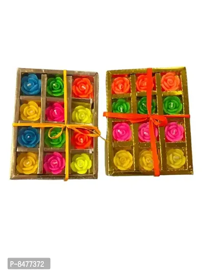 12 Pcs Multi Colour Flower Shape Floating Wax Tealight Smokeless Candles for Home Deacute;cor, Diwali Decoration-thumb0