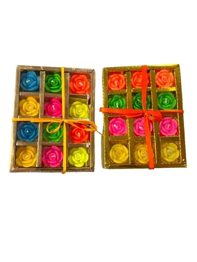 12 Pcs Multi Colour Flower Shape Floating Wax Tealight Smokeless Candles for Home Deacute;cor, Diwali Decoration
