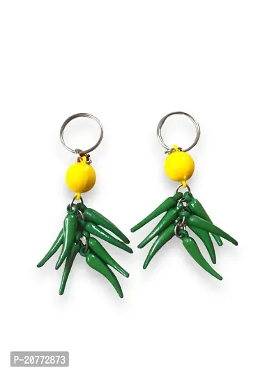 Green Mirchi/Chilli Keychain for Car Bike Home Office Keys (Plastic, Green) Set Of 2-thumb0