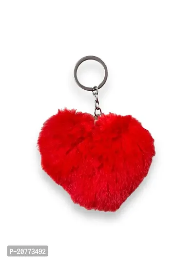 Fluffy Soft Faux Fur Charm Pompom Heart Key Ring Keychain for Girls Bag Scooty Bike Car Keys