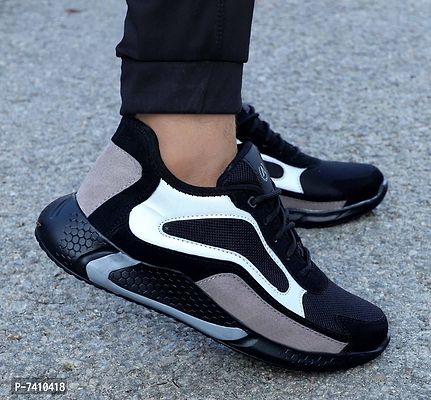Trendy Mesh Black Sports Running Outdoor Sneakers Shoes For Men-thumb0