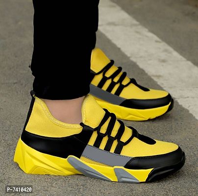 Trendy Mesh Yellow Sports Running Outdoor Sneakers Shoes For Men-thumb0