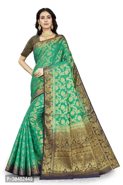 Beautiful Green Cotton Silk Jacquard Saree For Women