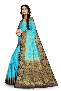 Beautiful Blue Cotton Silk Jacquard Saree For Women-thumb1