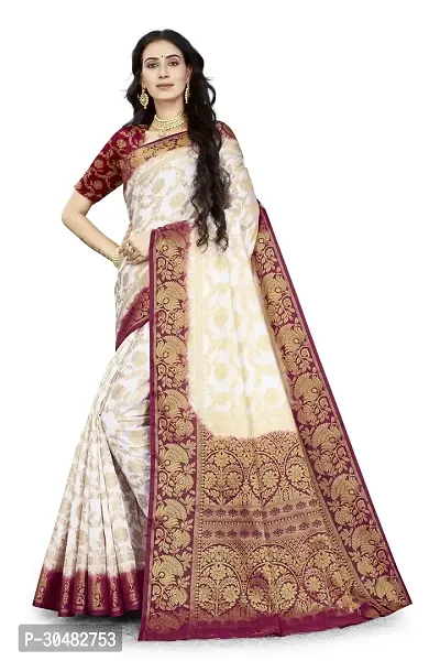 Beautiful Beige Cotton Silk Jacquard Saree For Women