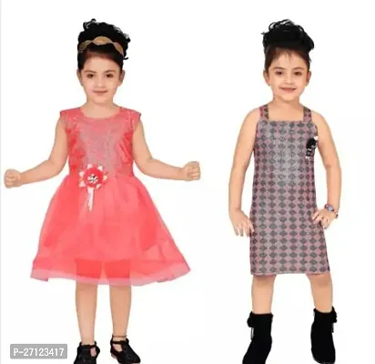 Stunning Net Printed Dresses For Girls- 2 Pieces