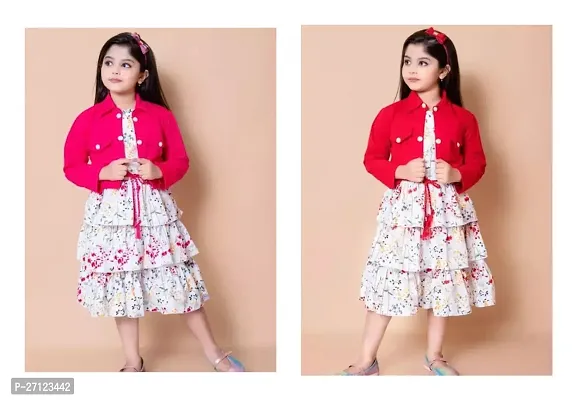 Stunning Cotton Printed Dresses with Jacket Set For Girls- Pack Of 2