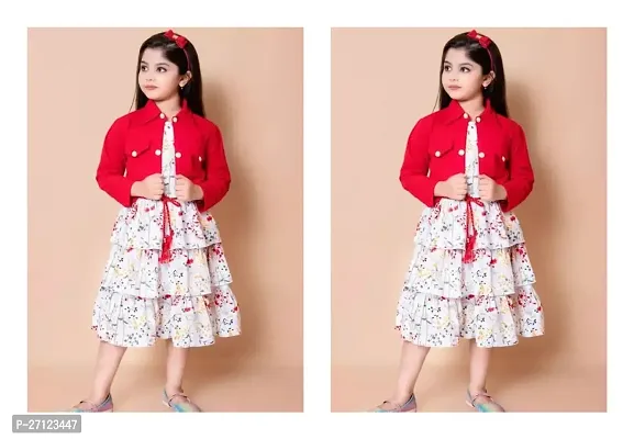 Stunning Cotton Printed Dresses with Jacket Set For Girls- Pack Of 2-thumb0