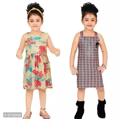 Stunning Net Printed Dresses For Girls- 2 Pieces