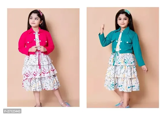 Stunning Cotton Printed Dresses with Jacket Set For Girls- Pack Of 2-thumb0
