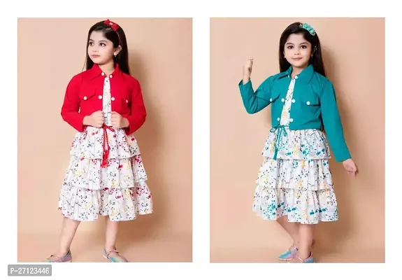 Stunning Cotton Printed Dresses with Jacket Set For Girls- Pack Of 2