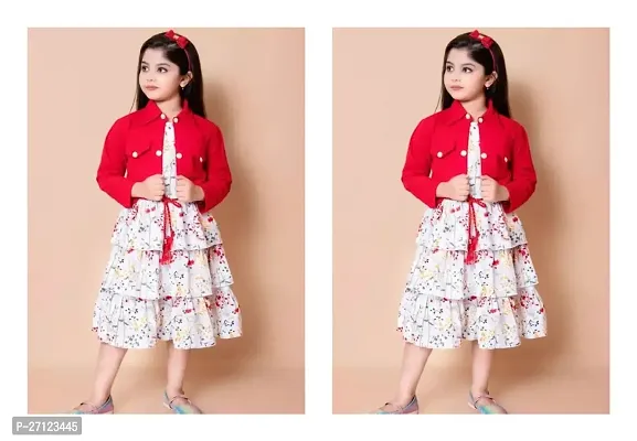 Stunning Cotton Printed Dresses with Jacket Set For Girls- Pack Of 2