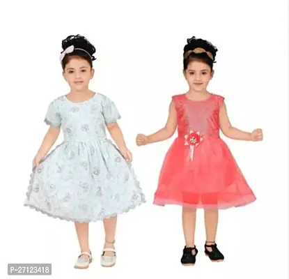 Stunning Cotton Blend Printed Frocks For Girls- 2 Pieces