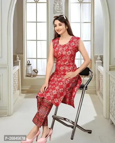 Stylish Cotton Blend Red Printed Kurta Bottom Set For Women