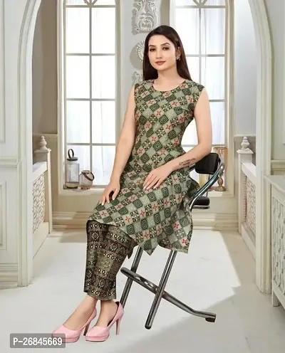 Stylish Cotton Blend Green Printed Kurta Bottom Set For Women