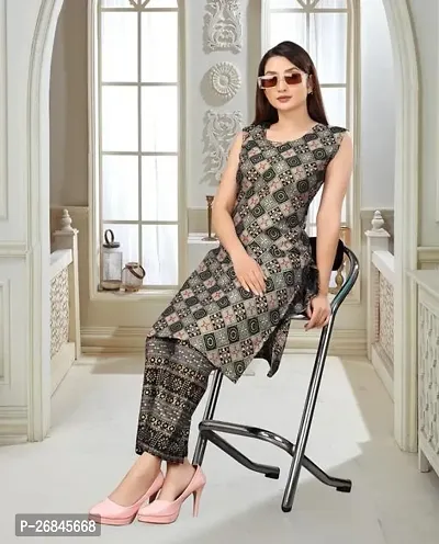 Stylish Cotton Blend Grey Printed Kurta Bottom Set For Women