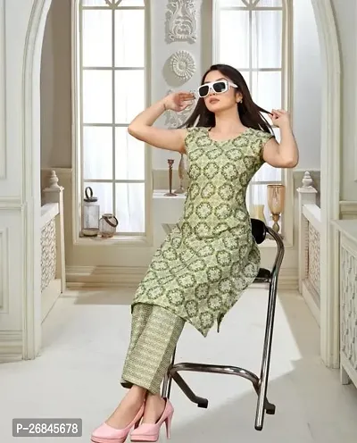 Stylish Cotton Blend Green Printed Kurta Bottom Set For Women