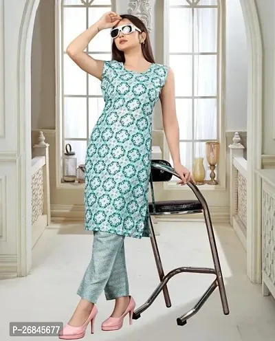 Stylish Cotton Blend Blue Printed Kurta Bottom Set For Women