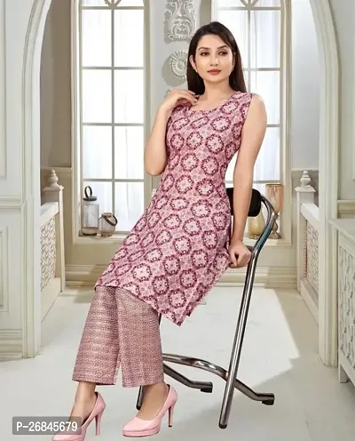 Stylish Cotton Blend Pink Printed Kurta Bottom Set For Women