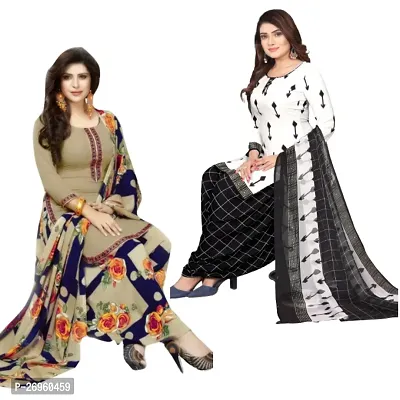 Elegant Multicoloured Crepe Printed Dress Material With Dupatta For Women, Pack Of 2-thumb0