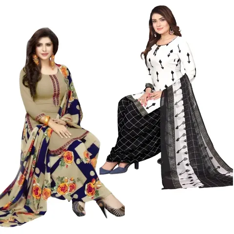 Multicolored Printed Unstitched Crepe Salwar Suit Material Pack of 2