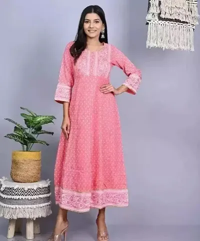 Stylish Rayon Printed Anarkali Kurtis