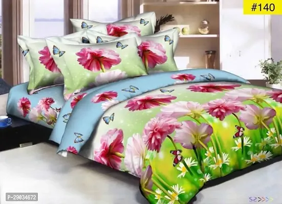 Beautiful Multicoloured Polyester Printed 1 Bedsheet + 2 Pillowcovers