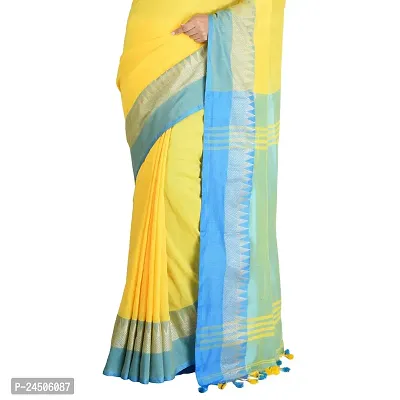 CHHANDA HANDLOOM SAREES Women's Jamdani Cotton Saree With Blouse Piece (CH 68_Yellow)-thumb4