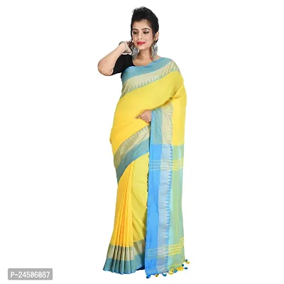 CHHANDA HANDLOOM SAREES Women's Jamdani Cotton Saree With Blouse Piece (CH 68_Yellow)-thumb3