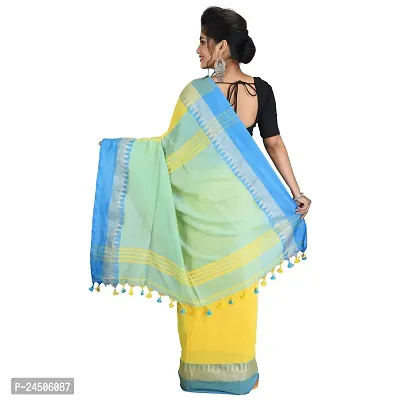 CHHANDA HANDLOOM SAREES Women's Jamdani Cotton Saree With Blouse Piece (CH 68_Yellow)-thumb2