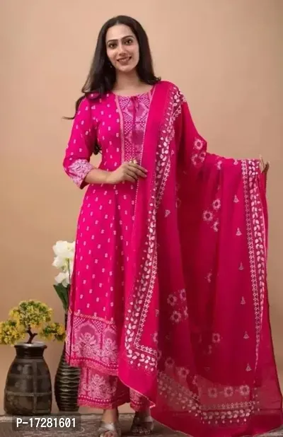 Trendy  Pink  Rayon Kurta, Bottom, And Dupatta Set For Women-thumb0