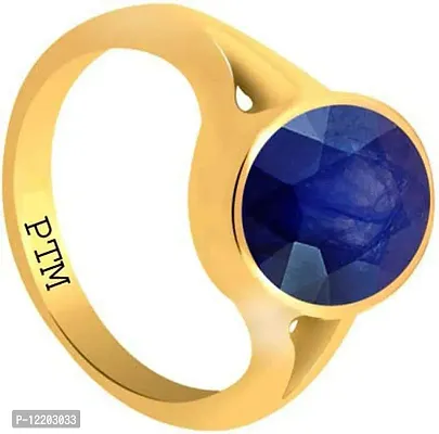 Ptm Panchdhatu (5 metals) Blue Sapphire (Neelam) 10.25 Ratti or 9.35 Cts Astrological Gemstone 22 K Gold Plated Ring for Men & Women-thumb2