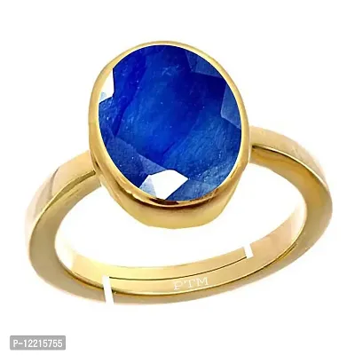 Ptm Blue Sapphire/Neelam 6.25 Ratti or 5.5 Carat Astrological Certified Natural Gemstone Panchdhatu/5 Metals Gold Plated Adjustable Ring for Women - nv1625-thumb0