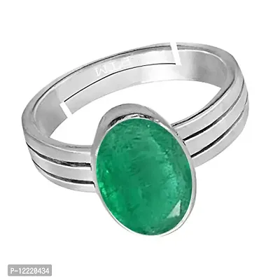 Ptm Emerald/Panna 7.25 Ratti or 6.5 Carat Astrological Certified Gemstone Pure Sterling Silver/925 bis Hallmark Adjustable Ring for Women - fba2725-thumb2