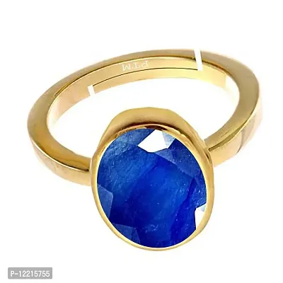 Ptm Blue Sapphire/Neelam 6.25 Ratti or 5.5 Carat Astrological Certified Natural Gemstone Panchdhatu/5 Metals Gold Plated Adjustable Ring for Women - nv1625-thumb2