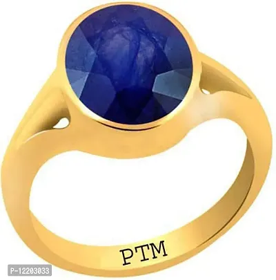 Ptm Panchdhatu (5 metals) Blue Sapphire (Neelam) 10.25 Ratti or 9.35 Cts Astrological Gemstone 22 K Gold Plated Ring for Men & Women-thumb0