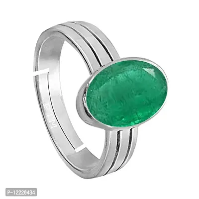 Ptm Emerald/Panna 7.25 Ratti or 6.5 Carat Astrological Certified Gemstone Pure Sterling Silver/925 bis Hallmark Adjustable Ring for Women - fba2725-thumb3