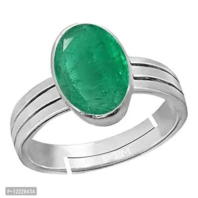 Ptm Emerald/Panna 7.25 Ratti or 6.5 Carat Astrological Certified Gemstone Pure Sterling Silver/925 bis Hallmark Adjustable Ring for Women - fba2725-thumb0