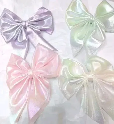 With Multicoloured, Women Ribbon Bow Hair Clip Barrettes Hair Accessories For Party, Wedding, Etc. 4 Piece