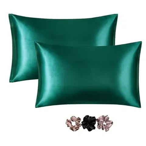 ARLAVYA Satin Silk Soft and Shiny Pillowcover Good for Hair and Skin Envelope Closure Pillowcase for Bedroom Living Room | 3 Satin Silk Scrunchies for Women | Set of 2