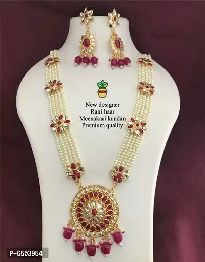 Stylish Brass Maroon Kundan Meenakari Haar Set For Women-thumb0