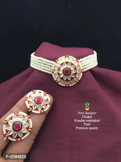 Women Beautiful Choker Kundan Meenakari Pearl Jewellery Set