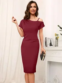 Brukinsa Women's Polyester Solid Off Shoulder Short Sleeve Knee Length Lightweight Bodycon Western Dress (LI-1007)-thumb3