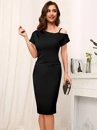 Brukinsa Women's Polyester Solid Off Shoulder Short Sleeve Knee Length Lightweight Bodycon Western Dress (LI-1007)-thumb3
