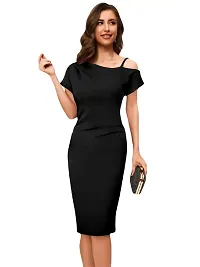 Brukinsa Women's Polyester Solid Off Shoulder Short Sleeve Knee Length Lightweight Bodycon Western Dress (LI-1007)-thumb4