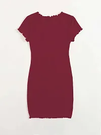 Brukinsa Women's Polyester Solid Round Neck Cap Sleeve Mini Lightweight Bodycon Western Dress (LI-1027)-thumb3