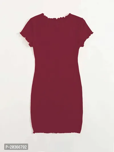 Brukinsa Women's Polyester Solid Round Neck Cap Sleeve Mini Lightweight Bodycon Western Dress (LI-1027)-thumb4