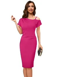 Brukinsa Women's Polyester Solid Off Shoulder Short Sleeve Knee Length Lightweight Bodycon Western Dress (LI-1007)-thumb4