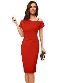 Brukinsa Women's Polyester Solid Off Shoulder Short Sleeve Knee Length Lightweight Bodycon Western Dress (LI-1007)-thumb4