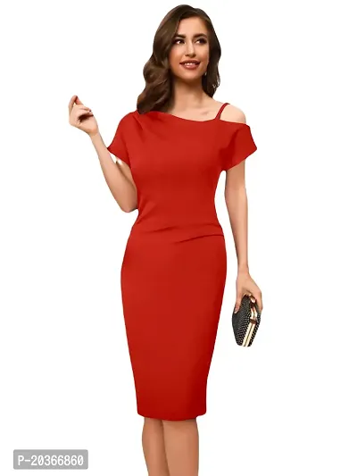 Brukinsa Women's Polyester Solid Off Shoulder Short Sleeve Knee Length Lightweight Bodycon Western Dress (LI-1007)-thumb5